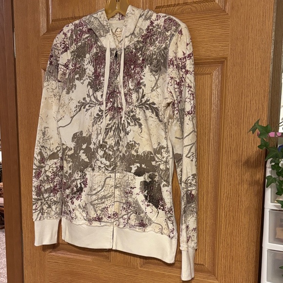 Maurices Tops - Maurices Cream and Purple Floral Hoodie